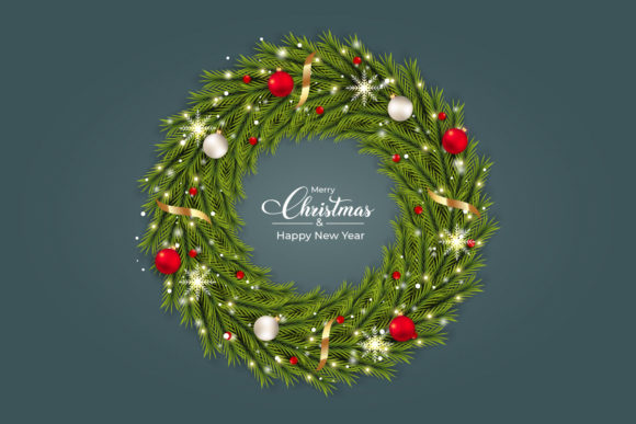 Christmas Green Wreath with Snowflake Graphics for Sellers
