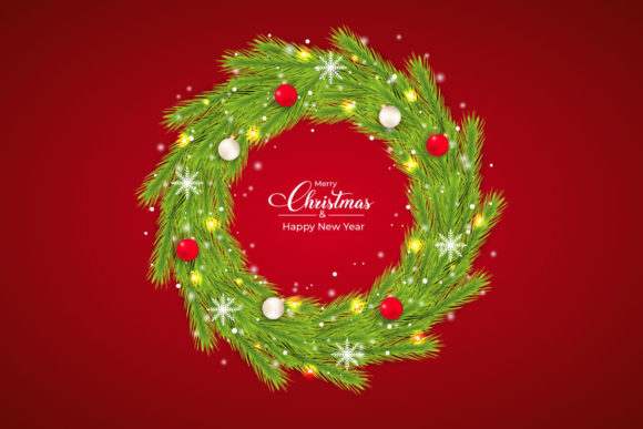 Christmas Green Wreath with Snowflakes Graphics for Real Crafting