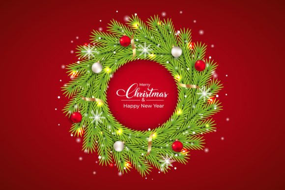 Christmas Wreath with Red Background for Graphics and Graphic Templates