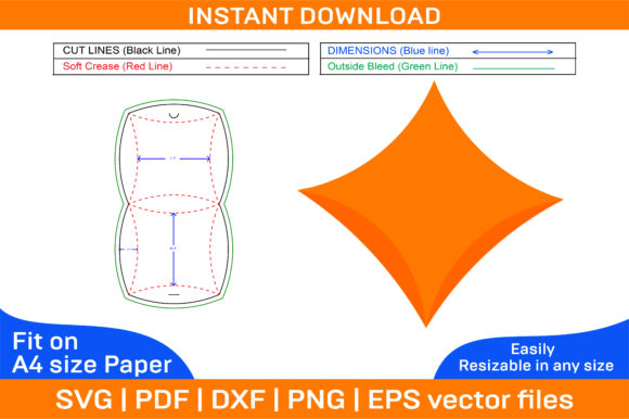 Gift Box or Pillow Box Packaging Dieline: Graphics for Print Templates